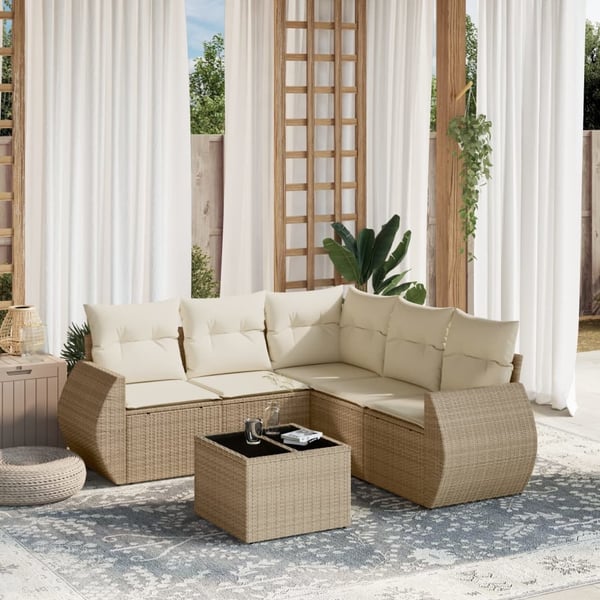 vidaXL sofasæt til haven 6 dele med hynder polyrattan beige