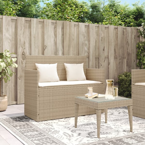 vidaXL havebænk med hynder polyrattan beige
