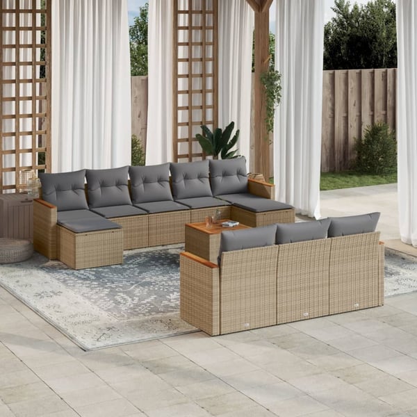 vidaXL sofasæt til haven 11 dele med hynder polyrattan beige