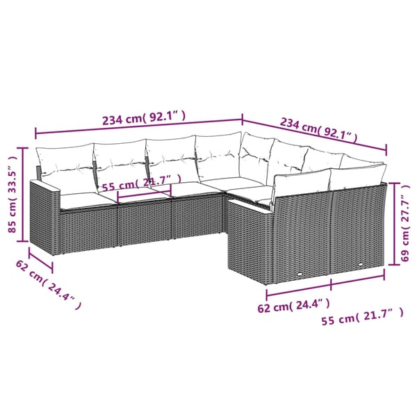 vidaXL sofasæt til haven 8 dele med hynder polyrattan beige