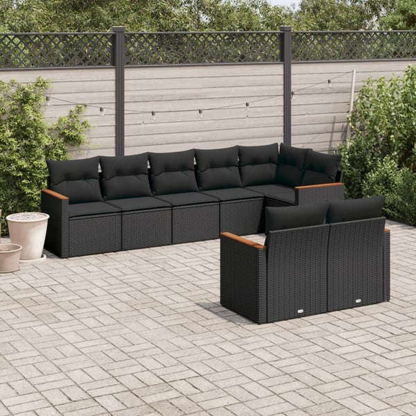 vidaXL Loungegrupp för trädgården med dynor 8 delar svart konstrotting