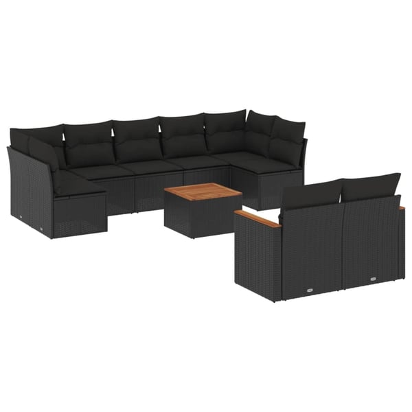 vidaXL Loungegrupp 10 delar med svarta dynor konstrotting