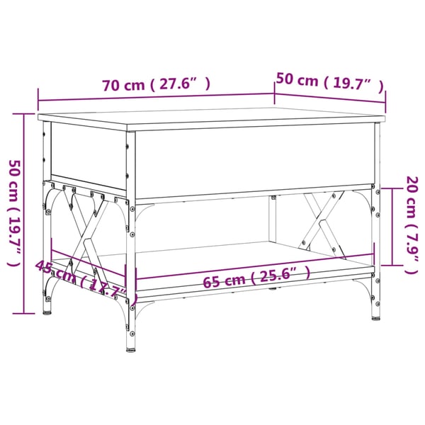 vidaXL Salongbord sonoma eik 70x50x50 cm konstruert tre og metall