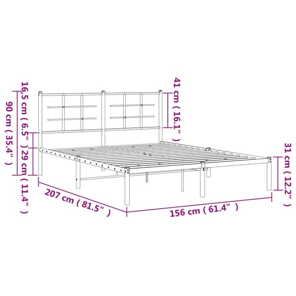 vidaXL Sengeramme i metall med sengegavl hvit 150x200 cm