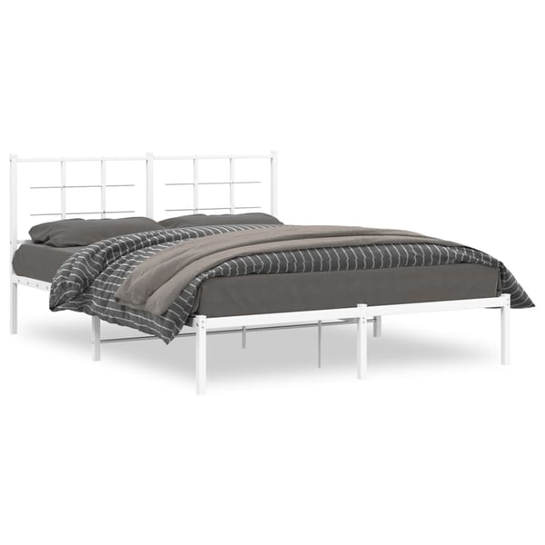 vidaXL Sengeramme i metall med sengegavl hvit 150x200 cm