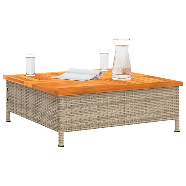 vidaXL Puutarhapöytä beige 70x70x25 cm rottinki ja akasiapuu