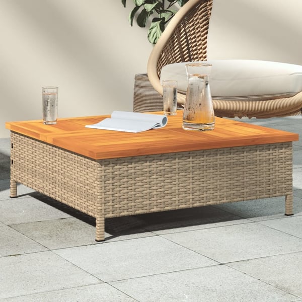 vidaXL Puutarhapöytä beige 70x70x25 cm rottinki ja akasiapuu
