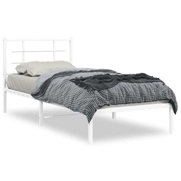 vidaXL Sengeramme i metall med hodegavl hvit 90x190 cm