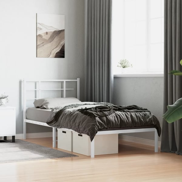 vidaXL Sengeramme i metall med hodegavl hvit 90x190 cm
