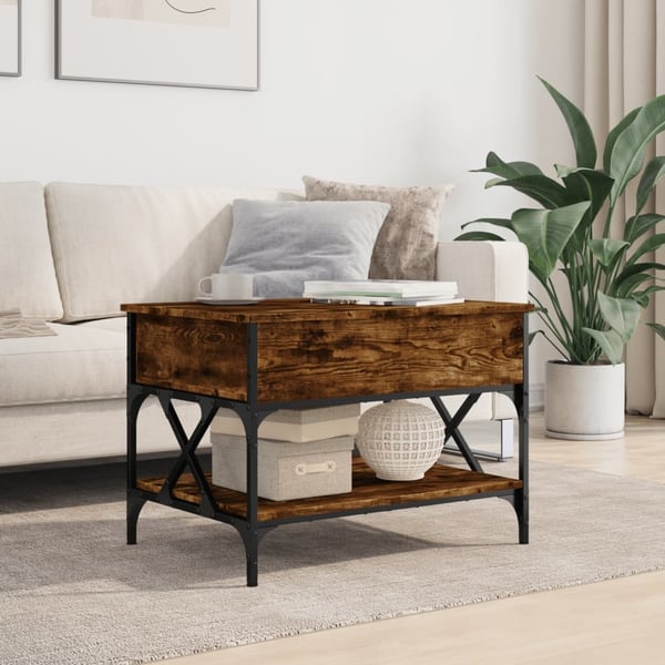 vidaXL Salongbord røkt eik 70x50x50 cm konstruert tre og metall