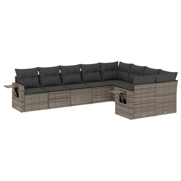 vidaXL sofasæt til haven 9 dele med hynder polyrattan grå
