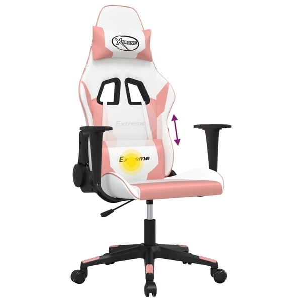 vidaXL gamingstol m. massagefunktion kunstlæder hvid og lyserød