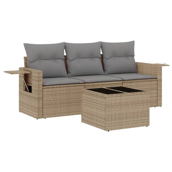 vidaXL Soffgrupp för trädgård med dynor 4 delar beige konstrotting
