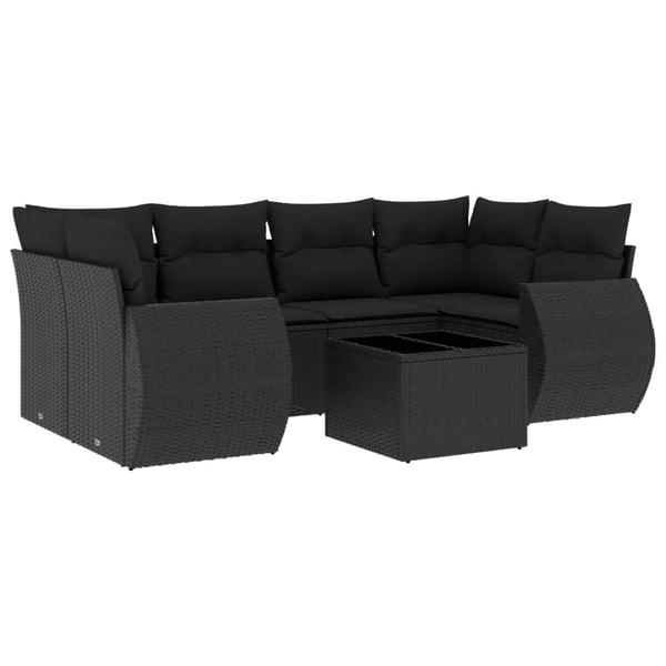 vidaXL sofasæt til haven 7 dele med hynder polyrattan sort