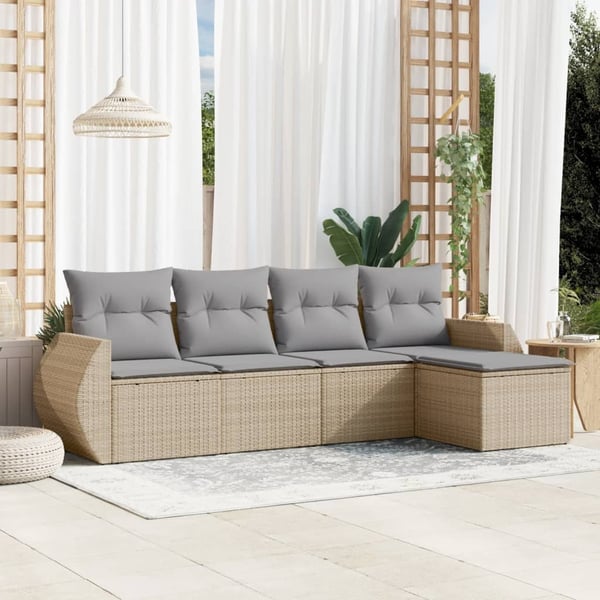 vidaXL sofasæt til haven 5 dele med hynder polyrattan beige