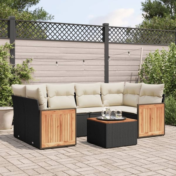 vidaXL sofasæt til haven 7 dele med hynder polyrattan sort