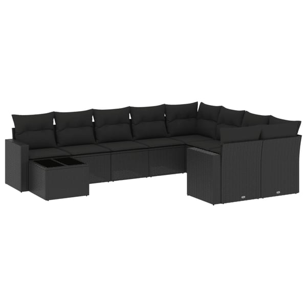 vidaXL sofasæt til haven 10 dele med hynder polyrattan sort