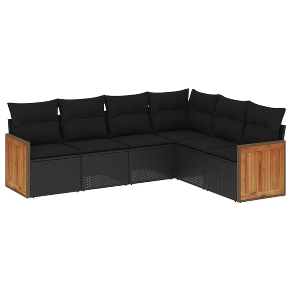 vidaXL Loungegrupp med dynor 6 delar svart konstrotting