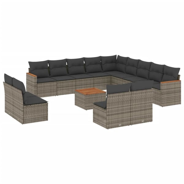 vidaXL sofasæt til haven 14 dele med hynder polyrattan grå