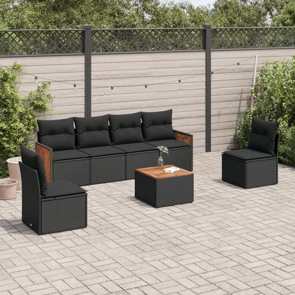 vidaXL sofasæt til haven 7 dele med hynder polyrattan sort