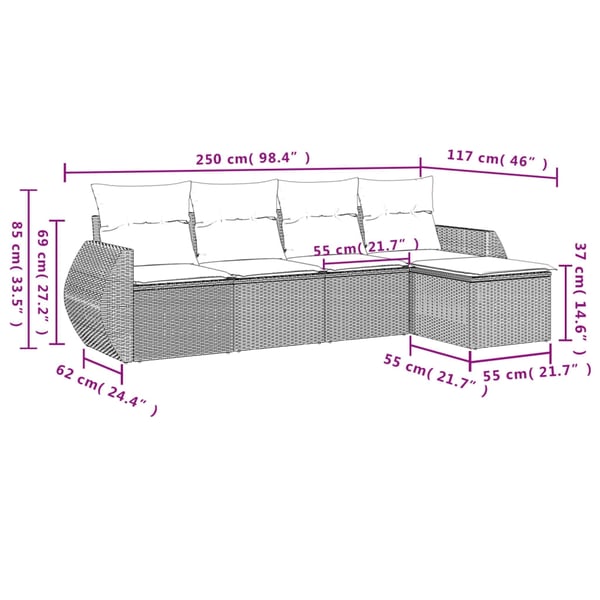 vidaXL sofasæt til haven 5 dele med hynder polyrattan beige
