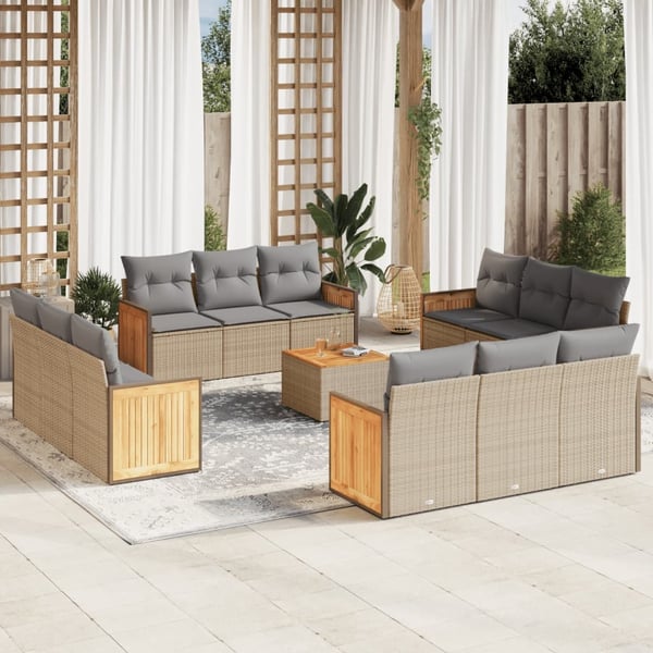 vidaXL sofasæt til haven 13 dele med hynder polyrattan beige