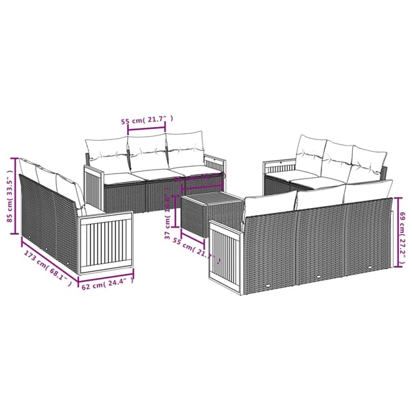 vidaXL sofasæt til haven 13 dele med hynder polyrattan beige