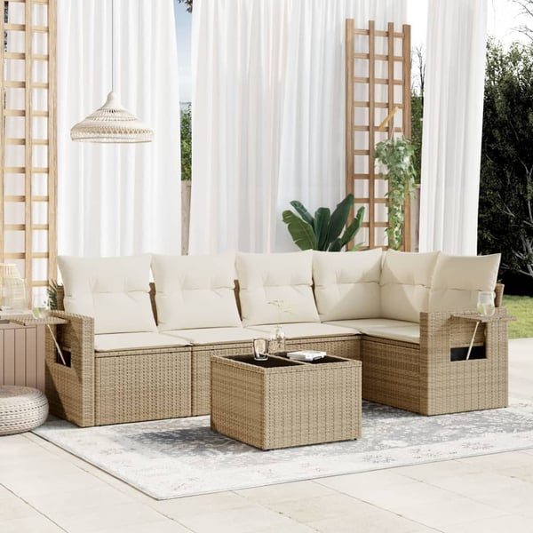 vidaXL sofasæt til haven 6 dele med hynder polyrattan beige