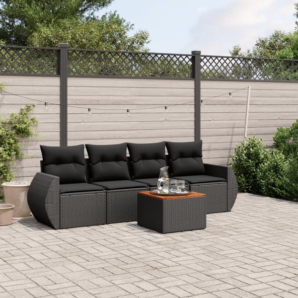 vidaXL Loungegrupp för trädgården med dynor 5 delar svart konstrotting