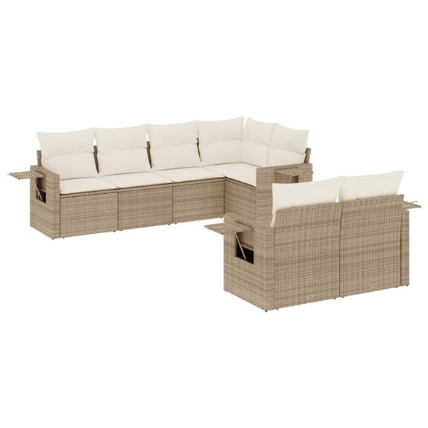 vidaXL sofasæt til haven 7 dele med hynder polyrattan beige