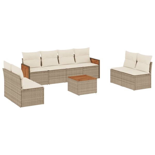vidaXL sofasæt til haven 9 dele med hynder polyrattan beige