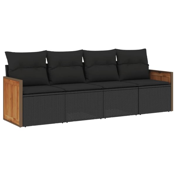 vidaXL sofasæt til haven 4 dele med hynder polyrattan sort