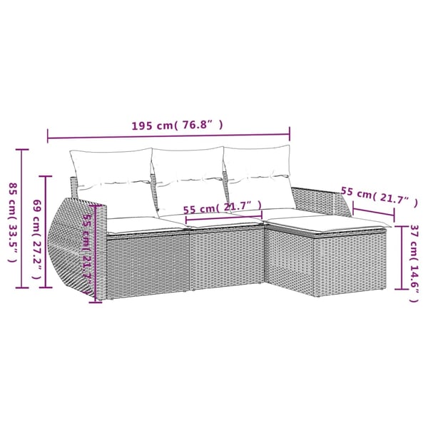 vidaXL sofasæt til haven 4 dele med hynder polyrattan beige