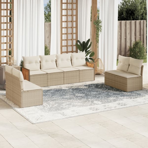 vidaXL sofasæt til haven 8 dele med hynder polyrattan beige