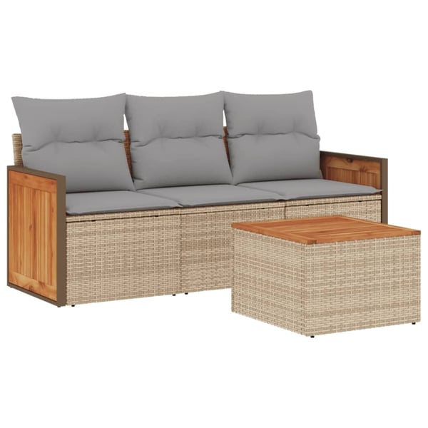 vidaXL sofasæt til haven 4 dele med hynder polyrattan beige