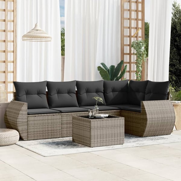 vidaXL sofasæt til haven 6 dele med hynder polyrattan grå