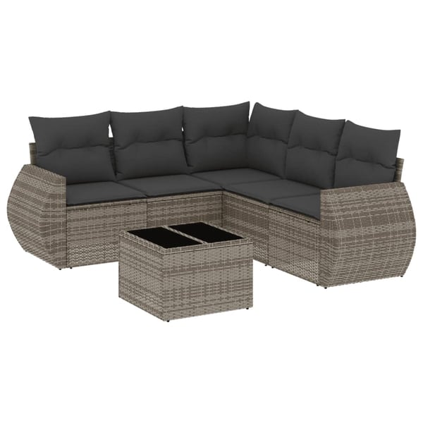 vidaXL sofasæt til haven 6 dele med hynder polyrattan grå