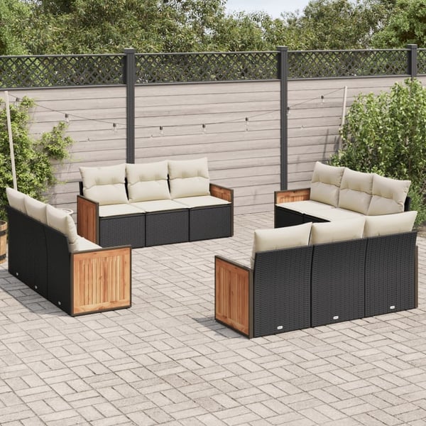 vidaXL sofasæt til haven 12 dele med hynder polyrattan sort