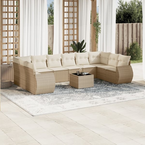 vidaXL sofasæt til haven 11 dele med hynder polyrattan beige