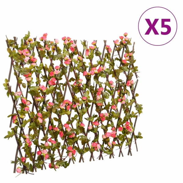 vidaXL Utvidbart espalier med kunstig eføy 5 stk mørkerosa 180x60 cm