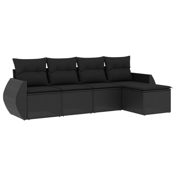 vidaXL Loungegrupp för trädgården med dynor 5 delar svart konstrotting