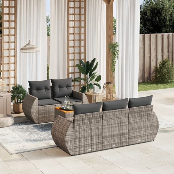 vidaXL sofasæt til haven 6 dele med hynder polyrattan grå