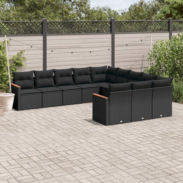 vidaXL sofasæt til haven 11 dele med hynder polyrattan sort