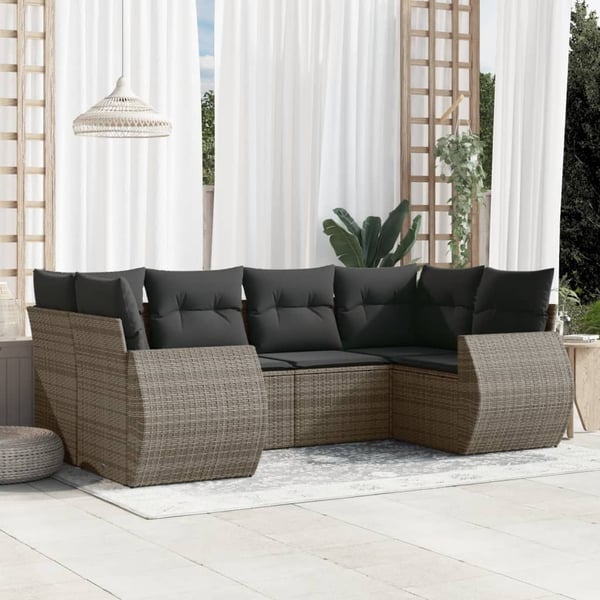vidaXL sofasæt til haven 6 dele med hynder polyrattan grå