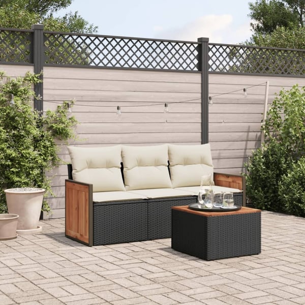 vidaXL sofasæt til haven 4 dele med hynder polyrattan sort