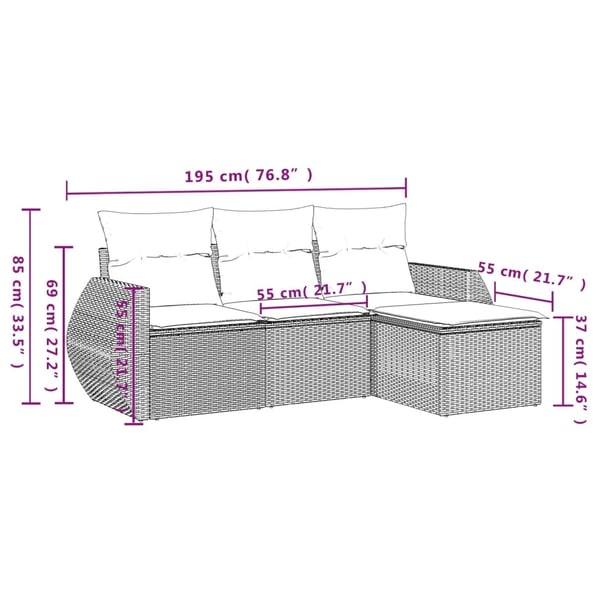 vidaXL sofasæt til haven 4 dele med hynder polyrattan sort