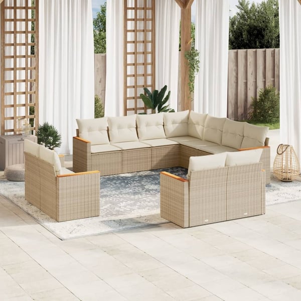 vidaXL sofasæt til haven 11 dele med hynder polyrattan beige