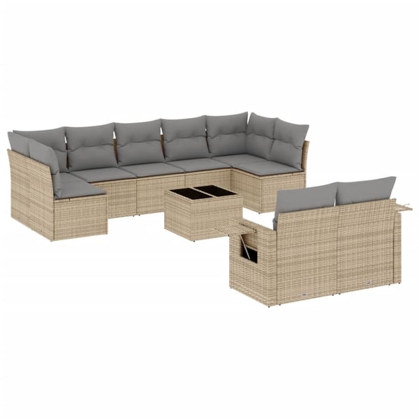 vidaXL sofasæt til haven 10 dele med hynder polyrattan beige