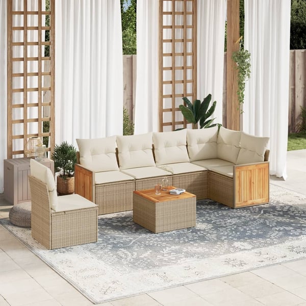 vidaXL sofasæt til haven 7 dele med hynder polyrattan beige