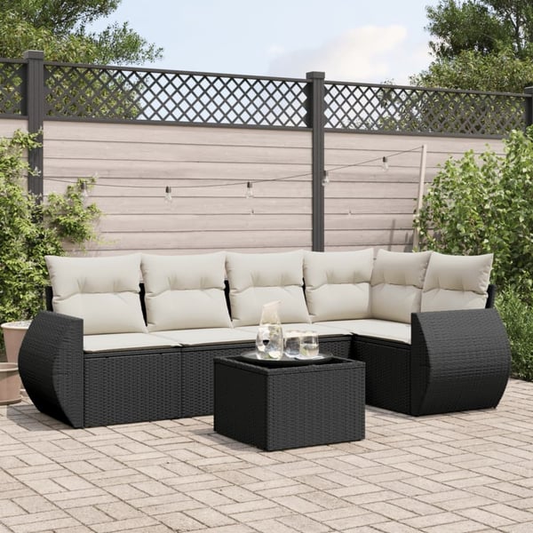 vidaXL Loungegrupp med dynor 6 delar svart konstrotting